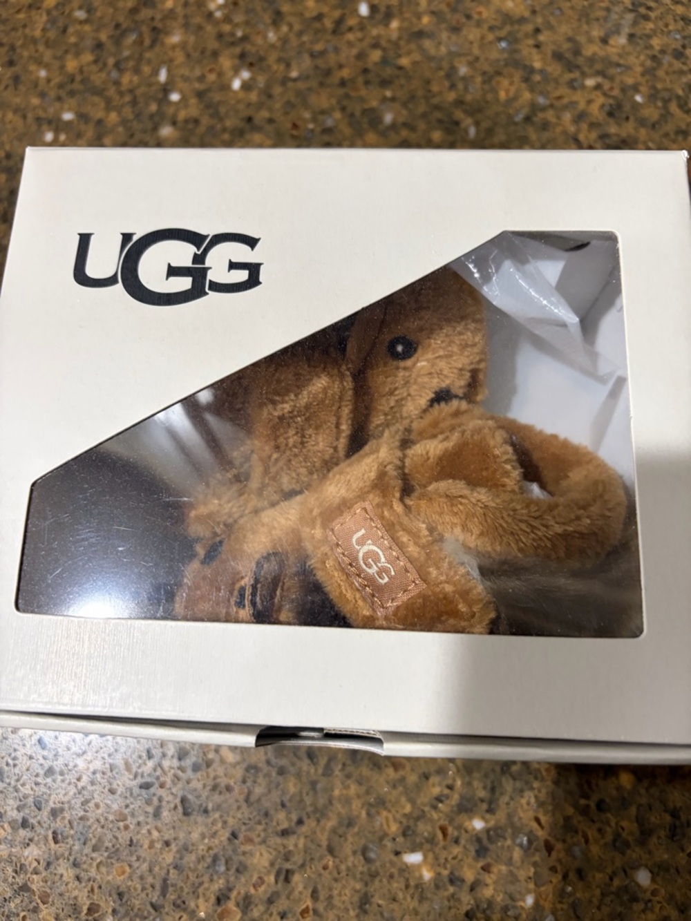 UGG Chestnut Plush Sheepskin Baby Slippers with Logo Tag - Picture 2 of 4